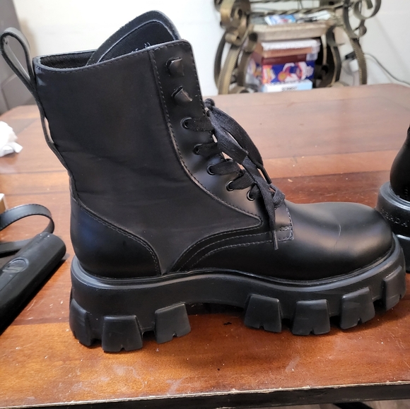 Prada Monolith Leather and Re-Nylon Boots with Pouch - Picture 14 of 16